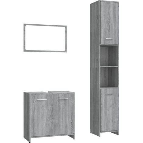 Maison Exclusive - 3-tlg. Badmöbel-Set Grau Sonoma Holzwerkstoff