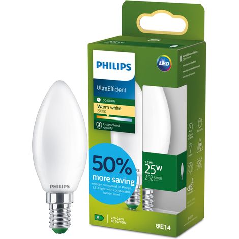 LED UltraEfficient Ampoule Dépolie B35 Bougie, Petit Culot Edison E14, Classe Énergétique A, 252 lm, Équivalent 25W, Blanc Chaud (2700K), EyeComfort, 50 000 Heures, 1 Pack (1/5)