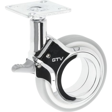 GTV Gira - Rotelle per mobili, con freno, Ø 75 mm, in plastica e acciaio, cromate e grigio opaco