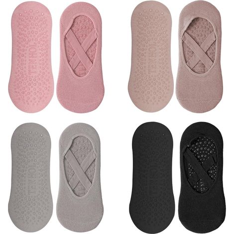 4 x Yoga Socks Non-Slip Women, Pilate Socks Breathable Cotton with Handles Non-Slip Straps for Pilates Bar Ballet Dance Workout (1/5)