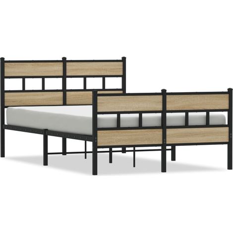 Lit double  Lit adulte  Cadre de lit en métal sans matelas chêne sonoma 120x190 cm (1/5)