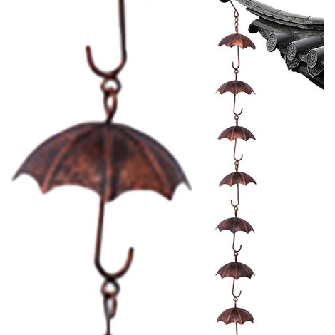 Cadenas de lluvia para canalones, cadenas colgantes de metal de 1 m con 8 soportes para sombrillas, adornos decorativos de óxido, cadenas para bajantes exteriores. (1/4)