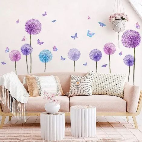 Stickers muraux aquarelle licorne et fleurs, stickers muraux affiche rose (1/5)