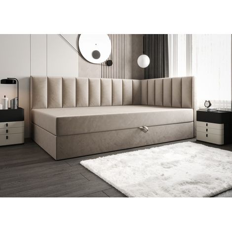 Lit Boxspring Adalle - Beige - 90x210 Cm - Lit Moderne - Matelas À Ressorts Bonnell (1/5)