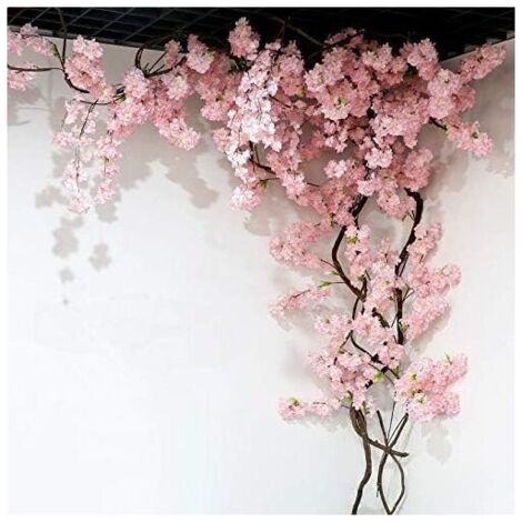 PA AIPERQ Fleur Artificielle 105 Cm Faux Cerisier Fleur Arbre 3 Fourche Sakura Branche Fleur Artificielle Soie De Mariage Fond Décoration Murale,AAFGVC (1/4)