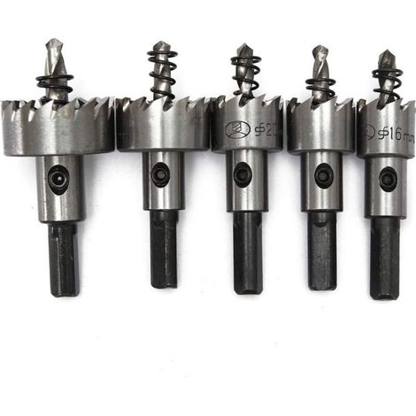 UlisemHole Saw Cutter Punta da trapano per metallo HSS Acciaio Cobalto. Set di 5 punte da trapano: 16 + 18,5 + 20 + 25 + 30 mm HSS Cobalto, M35, HRC 64–66 Gambo 9,5 mm (1/4)