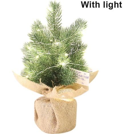 14 Zoll großer handgefertigter Mini-Weihnachtsbaum aus Kiefernholz mit Jute-Sockel