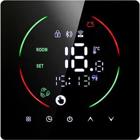 Thermostat intelligent Thermostat de chauffage Thermostat d'ambiance Thermostat de chauffage électrique au sol 16A LED écran tactile numérique noir (1/4)