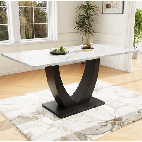 Tavolo da pranzo 140x75.5 cm bianco e nero in MDF e metallo con piedini regolabili (1/5)