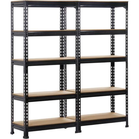 Lot de 2 Étagères de Rangement 150 x 70 x 30 cm sans Boulons Noir (1/5)