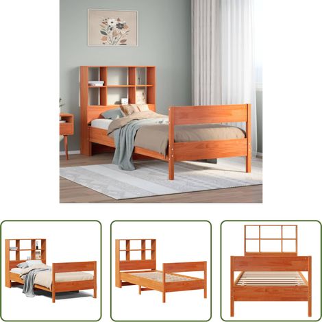 Sommeil - Lit bibliothèque sans matelas cire marron 75x190 cm pin massif (1/5)