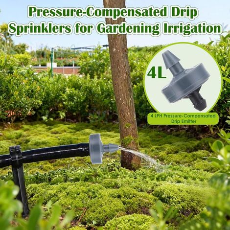Buachois 100 Stück Tropfbewässerungs-Emitter, 4-Liter-Druckausgleichs-Tropfer, abnehmbarer Durchflussstabilisator für Gartenbewässerungsschläuche mit 4 mm Innendurchmesser und 7 mm Außendurchmesser (1/3)