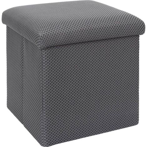 Pouf coffre carré pliable en tissu texturé maille 3D gris - ELECTRON