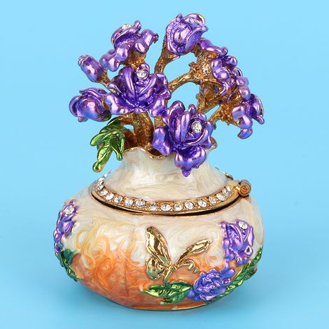 Boîte de rangement bijoux en métal émaillé orange, décoration artisanale, coffret à trésors diamant, organiseur pour accessoires, boîte à bijoux ornementale. (1/5)