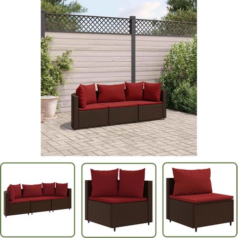The Living Store 3-tlg. Garten-Sofagarnitur mit Kissen Braun Poly Rattan - Gartenmöbel - Lounge Set - Esszimmergarnitur - Rattan Möbel - Gartenlounge (1/5)