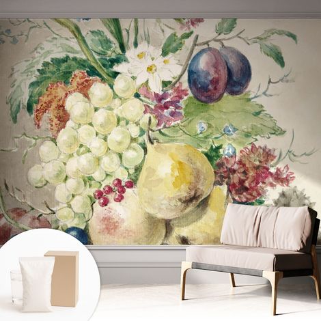 Tapete Vliestapete mit Kleber - modernes Design - Wohnungsdeko - geruchslos - langlebig Blumen und Früchte 312x219 cm (1/5)