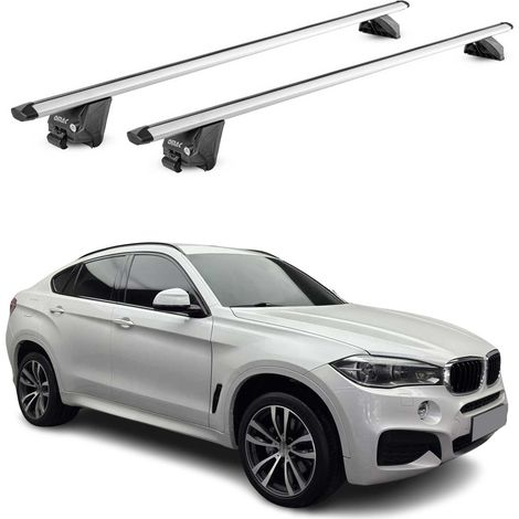 OMAC Barres de toit aluminium certifiées TÜV pour BMW X6 F16 2014-2019 – Pour rails de toit intégrés – Rainure en T – Charge max 100 kg – 2 antivols Argent (1/5)