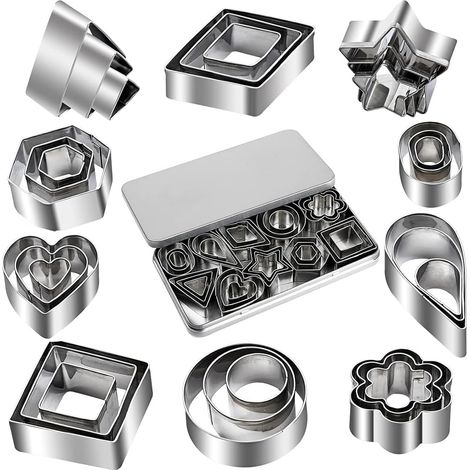 30 PCS Mini Emporte-pièces en Acier Inoxydable, Géométriques, Formes De Cœur Hexagonale Fleurs Étoiles pour Gâteaux Fondants (1/4)