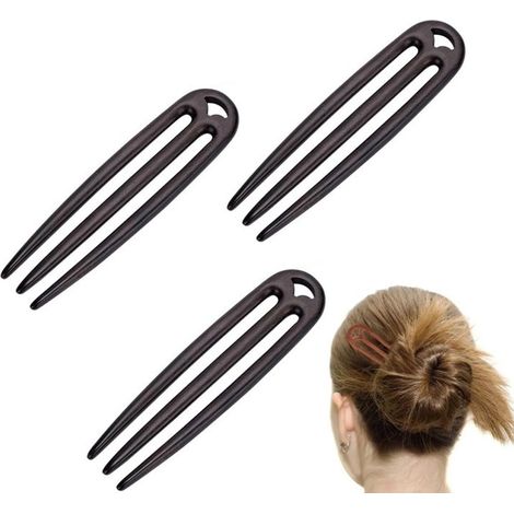 3PCS Épingle à cheveux en bois tricolore, pince à cheveux à trois branches, épingle à cheveux pour chignon français, épingle à cheveux en bois de santal, accessoire de cheveux en bois pour chignons de (1/4)