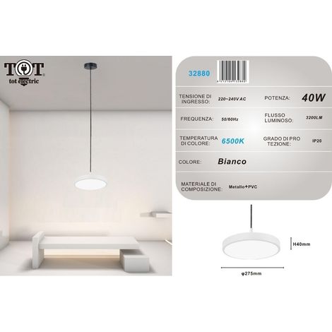 Lampadario a sospensione led 40W bianco cerchio tondo design moderno minimal Bianco freddo