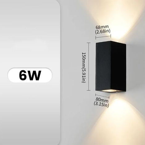 (Blanc froid - Modèle C sans capteur) Applique murale LED intérieure/extérieure IP66 étanche, éclairage haut/bas, LED 6W, montage en surface, pour jardin, porche ou terrasse, avec capteur. (1/5)