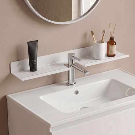doporro Étagère Blanc de Lavabo Murale, Étagère de Salle de Bain au-Dessus du Robinet, Forme U, Adhésive ou Perçage, Support de Rangement pour Lavabo Cuisine, Reglo-17