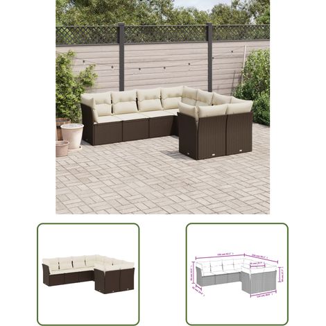 The Living Store 8-tlg. Garten-Sofagarnitur mit Kissen Braun Poly Rattan - Gartensortiment - Gartenmöbelset - PE-Rattan Möbel - Rattan Sofa - Gartenlounge