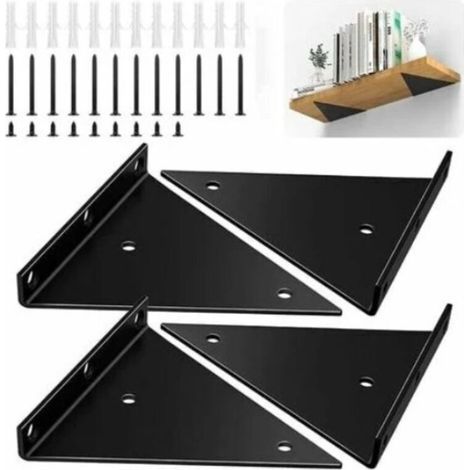 Lot de 4 Supports de Fixation Murale en Fer Robuste avec Vis, Équerre d'Étagère Murale Angle Droit Invisible avec Grande Capacité, Noir (1/4)
