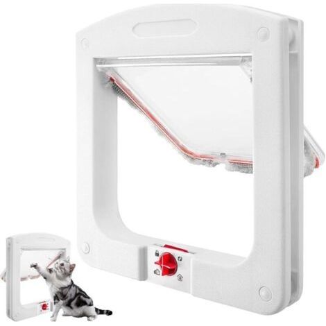 Cat flap 24x20x3 cm with 4-way lock, easy installation, secure door for cats, interior/exterior compatible, white (1/5)