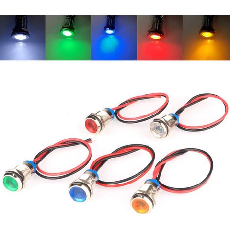 Gebildet 5Pcs 10mm AC/DC 12-24V LED Métal Indicateur Lumière éTanche Signal Lampe Pilote Tableau de Bord Directionnel Voiture Camion Bateau avec Fil