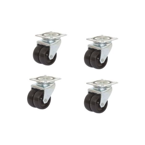 Lot de 4 roulettes JUMELÉE pivotantes polypropylène NOIR 50 mm - 180 Kg (1/2)