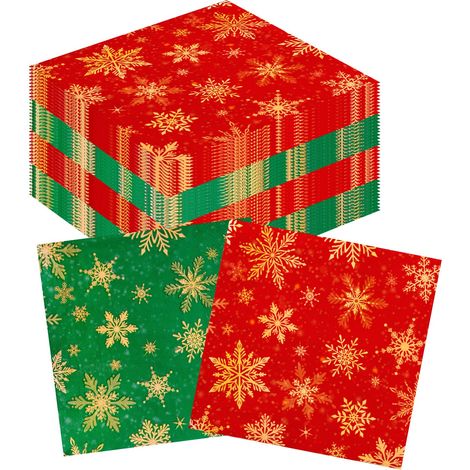DPKOW 40 Serviettes de Table Flocons de Neige Rouges et Vertes, Serviette Papier Noel Jetables, Deco Table Noel Serviettes Papier Jetables 33 x 33 cm, Articles de Fête de Noël Deco de Flocons de Neige (1/4)