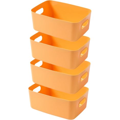 4 Boite Rangement Plastique,Panier Rangement Plastique,Paniers et Boîtes de Rangement,Caisse Rangement Plastique,Panier de Rangement de Haute Qualité pour Bain,Cuisine (Jaune, 20×15×7 cm)