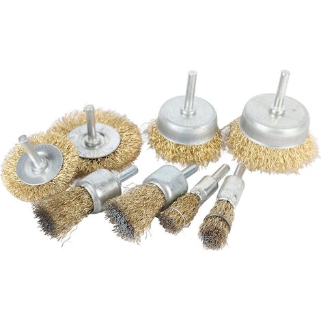 Set mit 8 Drahttopfbürsten, grobe, gewellte Drähte, zum Entfernen von Rost und Farbe für Bohrmaschine und Winkelschleifer. (1/5)