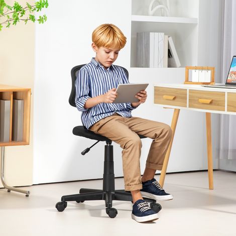 Chaise Bureau Sans Accoudoirs Pivotants Dossier Mesh Respirant Hauteur Réglable Rangement Travail Noire (1/4)