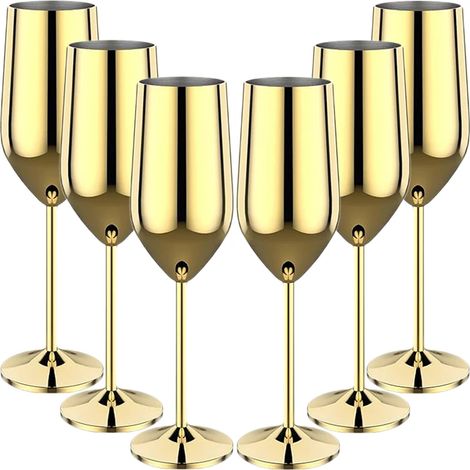 (Or - 220 ml) Lot de 6 verres à cocktail créatifs en acier inoxydable pour bar à vin, champagne et vin rouge. (1/5)