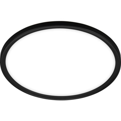 Plafonnier LED pour salle de bains avec rétroéclairage, lampe de salle de bains LED IP44, extra-plat, lumière blanc neutre, noir, 290x35 mm (DxH) (1/5)