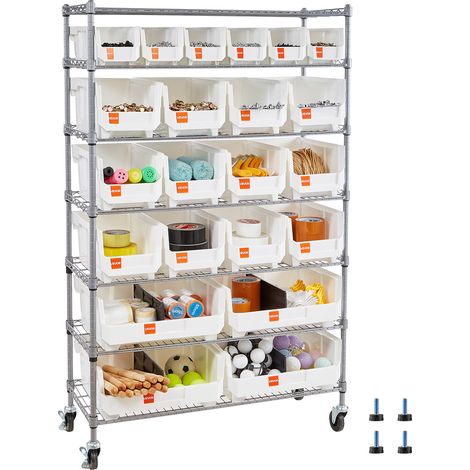 VEVOR Standregal, Lagerregal mit 22 Stapelboxen, Bücherregal, Küchenregal mit Rollen, mobile Werkzeugaufbewahrung für Garage, Lager, Büro, Restaurant, Klassenzimmer, Küchen,  355x900x1490mm (1/5)