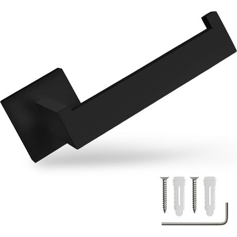 Soporte de papel higiénico de pared en acero inoxidable 304 negro, diseño de líneas rectas, soporte abierto para evitar que se caiga, incluye soporte para rollo de papel higiénico y accesorios de mont (1/5)