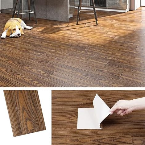 16 PVC Adhesive Floor Tiles Dark Wood 90 x 15 cm Lino Floor Adhesive Parquet Adhesive Floors for Bedroom Durable Sticker for Floors Kitchen Vinyl Adhesive Wood Wall Bathroom Corridor (1/5)