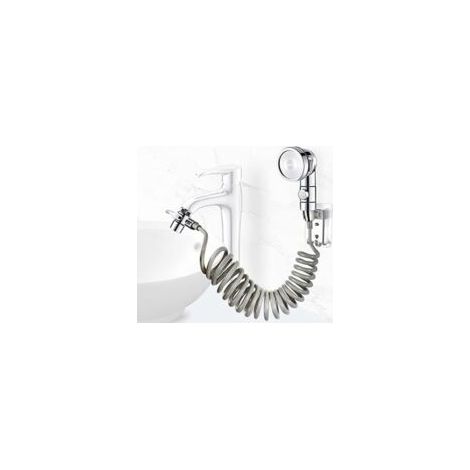 Waschbecken- und Duschset, Handbrause, ausziehbarer Schlauch, ideal zum Haarewaschen oder Reinigen des Waschbeckens (Armatur nicht enthalten) (silber) - Crezuo