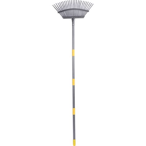 Râteau de jardin large 25 dents pour feuilles et débris, ratelier désherbeur manche réglable, acier inoxydable, 1 râteau 4 tiges 1 vis 1 écrou 1 clé (1/5)