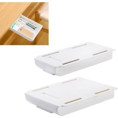 Lot de 2 organiseurs coulissants sous le tiroir du bureau, boîte de rangement, plateau caché avec ruban adhésif pour bureau, table, écouteurs, câble de téléphone, pièces de rouge à lèvres (1/5)