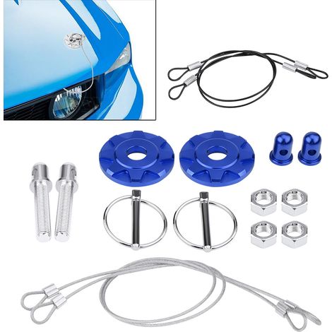 CNC-gefräste Rennmotorhaube aus Aluminiumlegierung, universelles Stiftverriegelungsset, blau, für PKW (1/5)