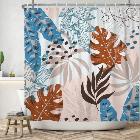 180x180cm Rideau de Salle de Bain Plante Abstraite Imperméable Boho Botanique Aquarelle Tropical du Milieu du Siècle Lavable (1/5)