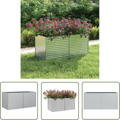 The Living Store Lit surélevé de jardin 160x80x77 cm Acier galvanisé Argenté - Jardinière - Bac De Plantation - Pot De Fleurs Extérieur - Fleurissement - Décoration Extérieure (1/5)