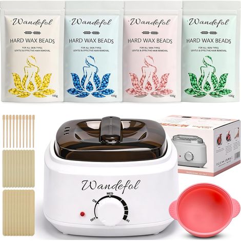 Chauffe Cire Epilation, Kit Epilation Cire Inclure 400g Perles de Cire Chaude, Bol en Silicone, 30 Spatules - Appareil Cire Epilation pour Visage, Corps
