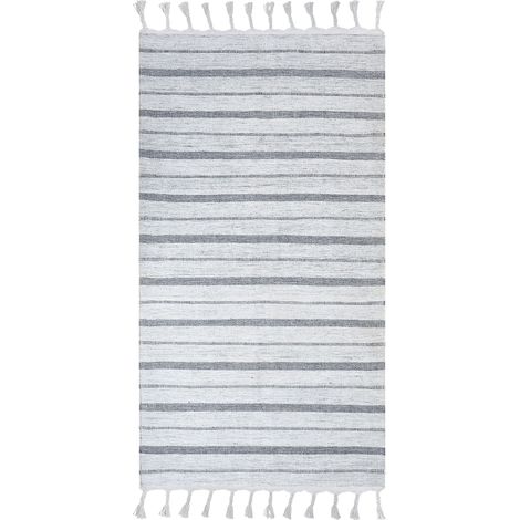 Tappeto in tessuto sintetico a righe bianco sporco 80 x 150 cm Bademli