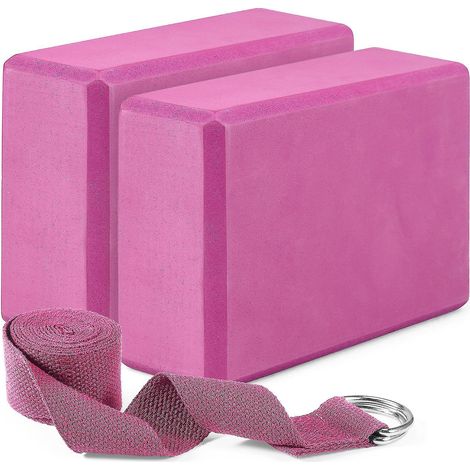 Set aus 2 Yogablöcken und Yogagurten, rutschfeste Fitnessblöcke aus EVA-Schaum für Yoga, Pilates und Fitnesstraining, gelb, 2 l