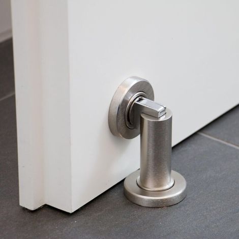Butoir de porte magnétique MS010 en aspect acier inoxydable - Butée de porte avec matériel de fixation au sol et au mur - Bloc Porte aimanté - Ø 5cm, hauteur 8,4cm (1/3)